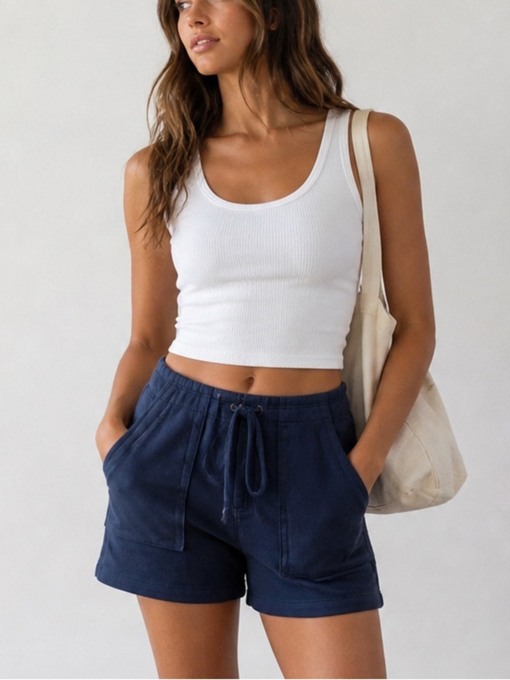 Navy French Terry Lounge Shorts Size L | Comfy Athleisure Drawstring Casual